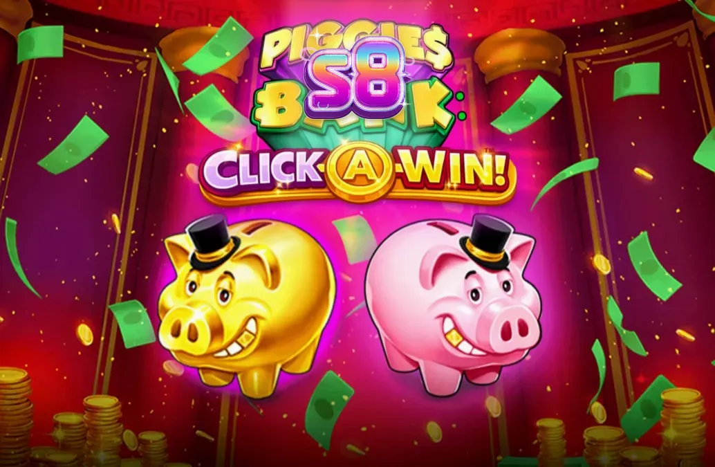 Giao diện trò chơi Piggies and the Bank: Click-A-Win với chú heo đất sang trọng